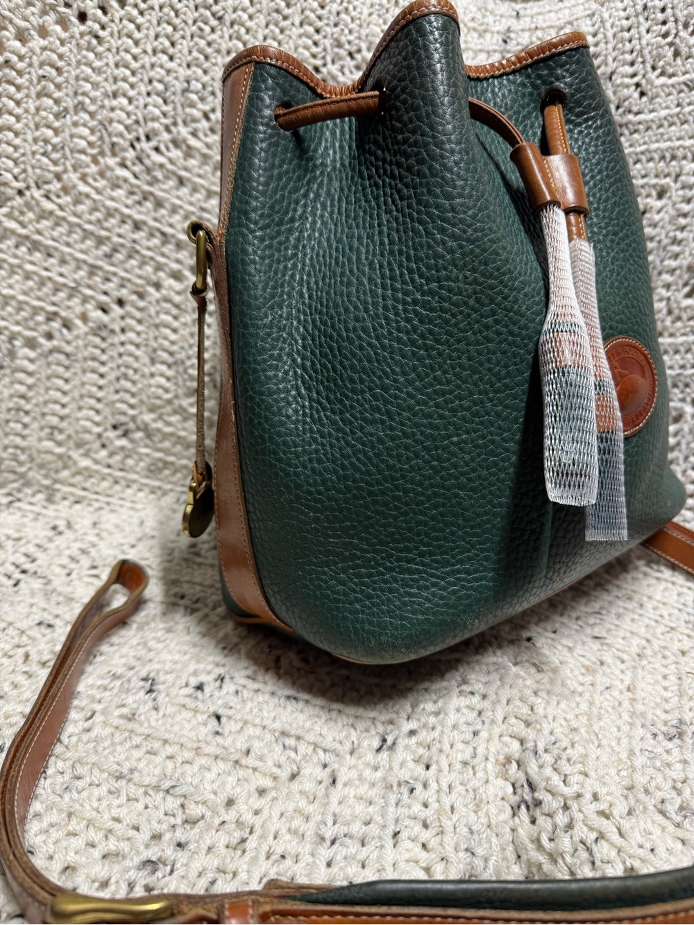 Vintage Dooney & Bourke Fir Green Drawstring Bucket Bag - Picture 2 of 12